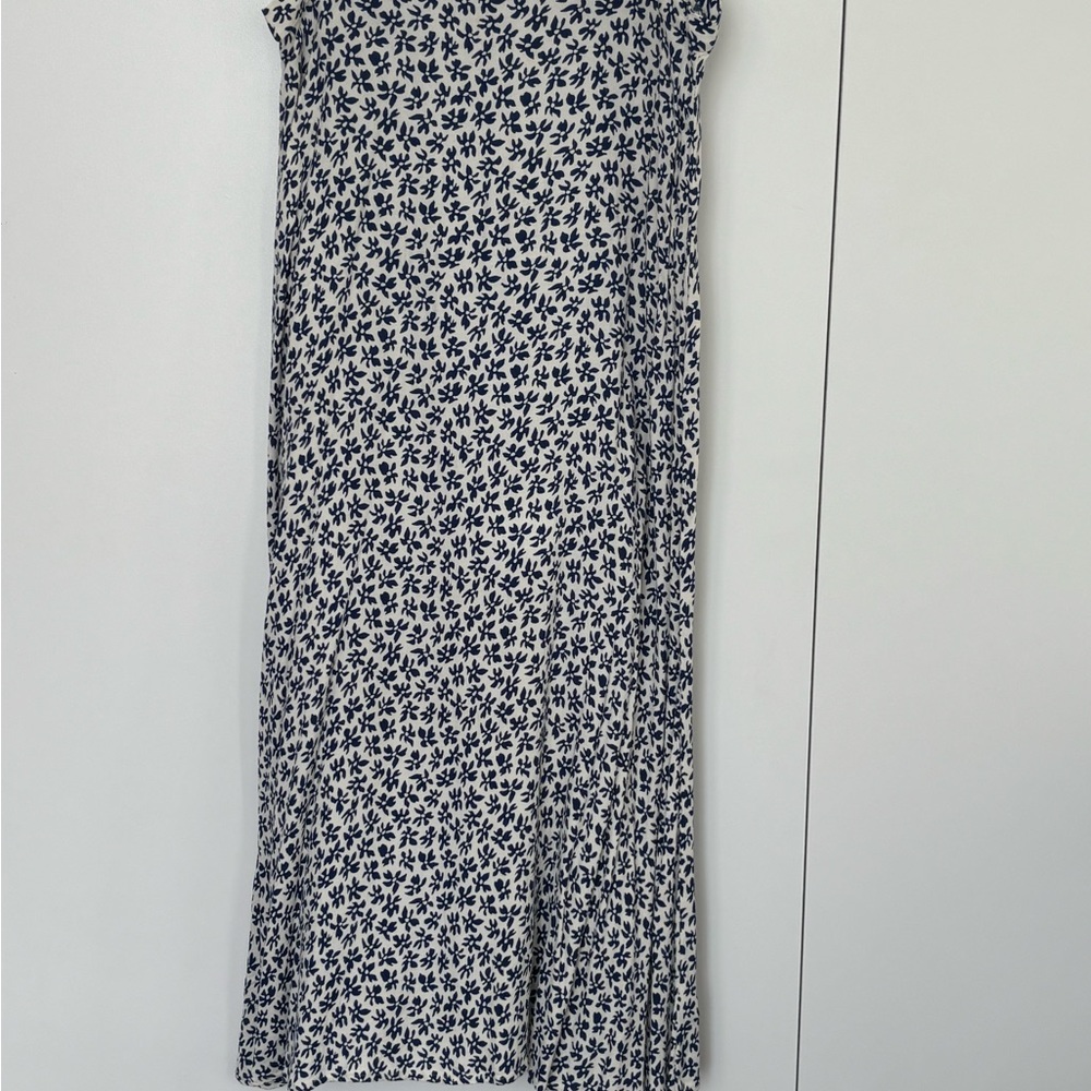 Reformation Navy and White Floral Midi Skirt